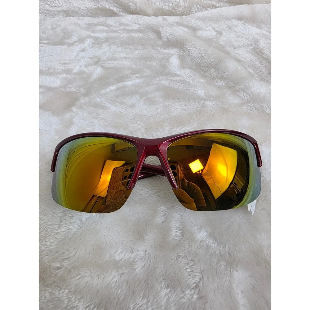 Sport Eyewear Polarized UV400‎ Sunglasses Red Frame Mirrored Lenses Men's